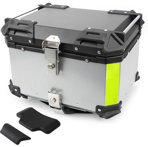 Aluminium Motorradkoffer Helmkoffer Topcase, Universal Motorrad Kofferraum Gepäck,28L 36L 45L 55L 65L 80L 100L,Wasserdicht Motorrad Heckkoffer (Color : Silver, Size : 28L)
