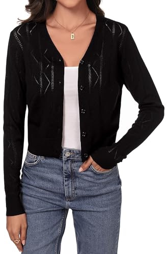 Irevial Elegante Cardigan Ligero con Cuello V Mujer Frontal Abierto | Punto Elástico Corta Tradicional Chaqueta Mujer Chaqueta, Botón Cuello en V, Cóctel Boda