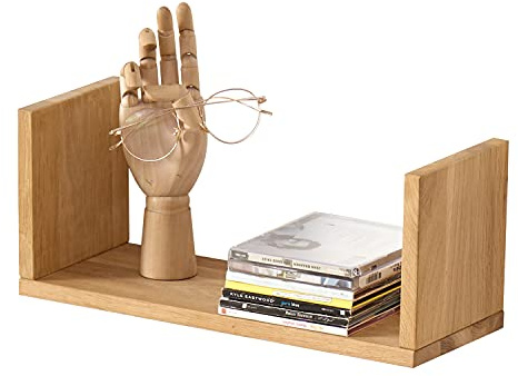 OAKERLAND Schweberegal Eiche Massiv 40cm, U-Form Wandregal Holz Wand Bücherregal für Büro, Heimdekoration, Wohnzimmer, Schlafzimmer