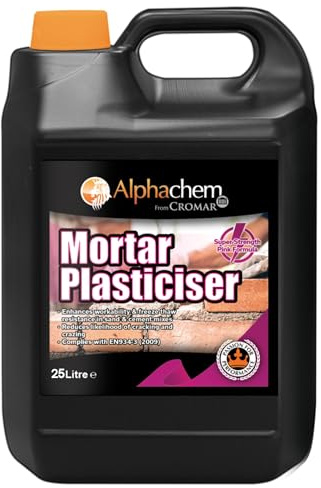 CROMAR AlphaChem Mortar Plasticiser | Enhances Workability and Freeze-Thaw Resistance for Brick and Block Laying Mortars | High Strength Mortar Plasticiser | Fluorescent Pink Liquid - 25L