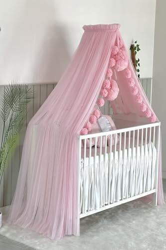 Baby Fancyroom Betthimmel für Babybett, Prinzessin Babywiege, Moskitonetz, Beistellbett Himmel, Babyzimmer Deko, Baldachin Kinderzimmer aus Premium Tüll (Rosa)