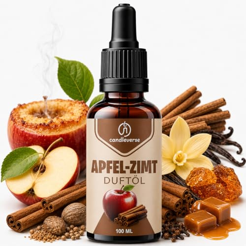 Candleverse Premium Kerzenduftöl [Apfel-Zimt] – Angereichert mit natürlichen ätherischen Ölen - Intensives Aroma für DIY-Kerzenprojekte – 100ml