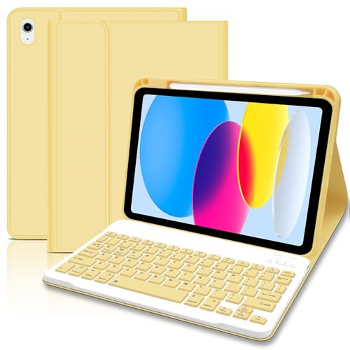 Keyboard Case for iPad 10th Generation 2022/A16 11th Generation 2025(10.9/11 inch), Case with UK Layout keyboard for iPad 10.9, Detachable Wireless Bluetooth Keyboard for ipad 11/10 Gen-Yellow