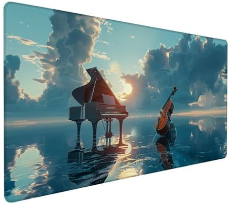 Blau Mousepad XXL 800 x 400 x 3 mm, Groß Gaming Mauspad Klavier Muster, Schreibtischunterlage Rutschfeste Gummibasis, Wasserfest Mouse Pad Vernähte Kanten Design, Büro Deko, Geschenke für Frauen Z-740