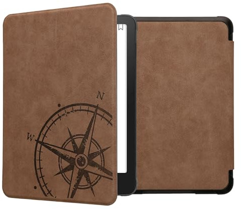 kwmobile Hülle kompatibel mit Amazon Kindle Paperwhite (2024)/Colorsoft - Kunstleder eReader Schutzhülle - Kompass Vintage Braun