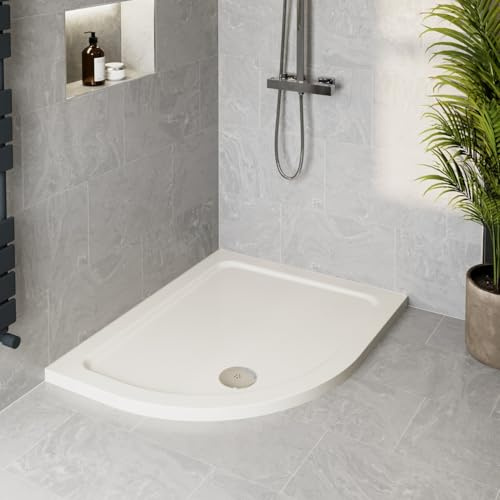 Podium® 1200 x 800 x 45mm White Bathroom Non Slip Tray for Enclosures Cubicles & Wet Room with Waste, Offset Quadrant Left Hand