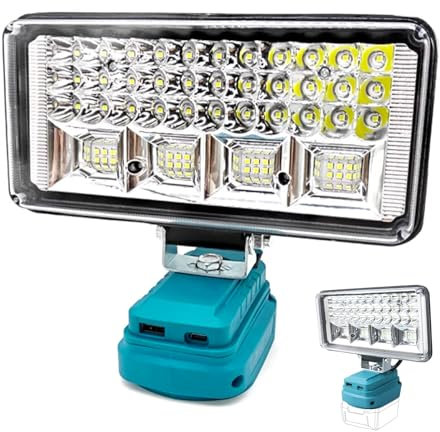 Cordless LED Work Light Compatible with Makita 18 V, Portable Jobsite Light, USB & Type C Charger Port LED Spotlight, Battery Powered Lighting for Construction Site Camping Emergency Repairing