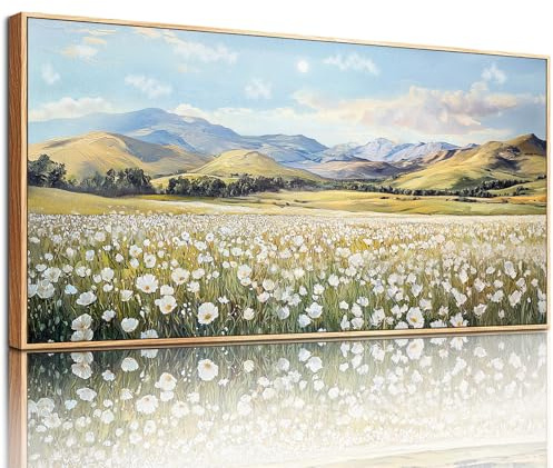 MHARTK66 Cuadros Decoracion Salon Modernos con Marco Madera, 50x100 cm Grandes Laminas Decorativas Pared Dormitorios, Lienzos Decorativos Pared Flores Blancas, Modernos Wall Art Comedor Pasillo