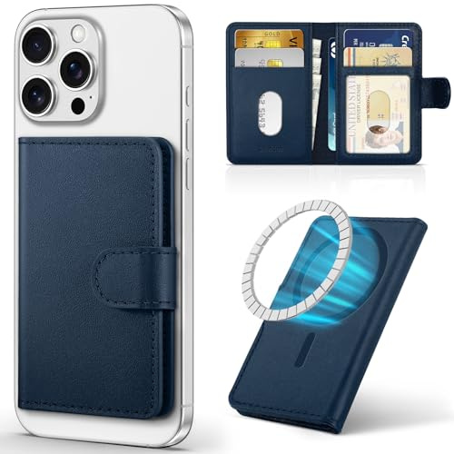 SHIELDON Echtleder Magnetische Handy-Wallet, Kompatibel für MagSafe Wallet, Herrengeldbörse [Abnehmbare] [6 Kartenfächern] [ID-Fenster] [RFID Blocker] für iPhone 17/16/15/14/13/12 Serie- Marineblau