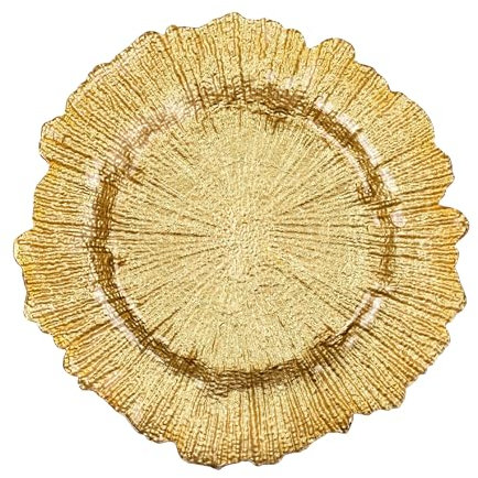 Gold Trendy Vintage Design Charger Plates – 33cm Elegant Polypropylene Underplates for Weddings, Parties, Anniversary, Birthday, Tableware, Catering Events & Special Events - Set of 1