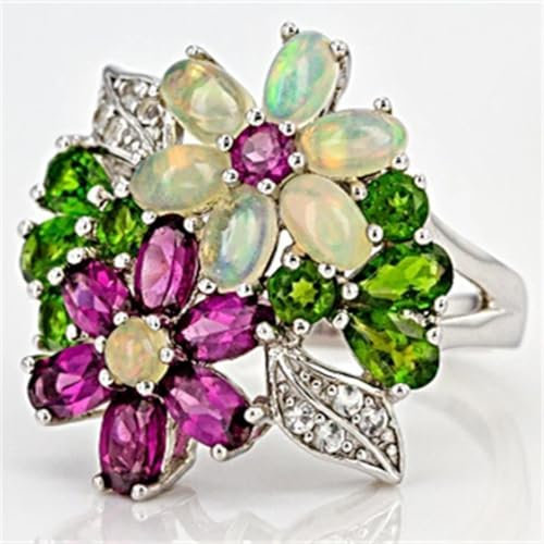 Hasdnker Ring Ringe Damen Bijouterie Herren Delicate Luxury Silver Colors Flower Rings for Women Trendy Inlaid White Green Stone Wedding Ring Engagement Jewelry