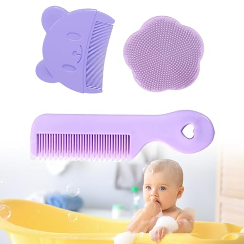 Silikon Baby Badebürste, 3 Stück Neugeborene Haarkamm, Babybürste Neugeborene Badebürste, Baby Haarbürste Und Kamm Set, Aus Silikon, Geeignet Zum Kämmen Von Babyhaaren Und Massieren Der Kopfhaut