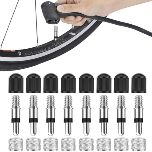 WUSJCOF Lot de 8 adaptateurs pour valve, bouchon et pièces, Presta Schrader, kit de gonflage de vélo, pour norme normale, remplacement pour vannes pneumatiques