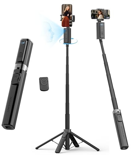 AOCHUAN Trépied de suivi automatique du visage, avec contrôle gestuel pour iPhone, perche à selfie rotative à 360°, télécommande sans fil, enregistrement vidéo pour trépied stable et portable TikTok à
