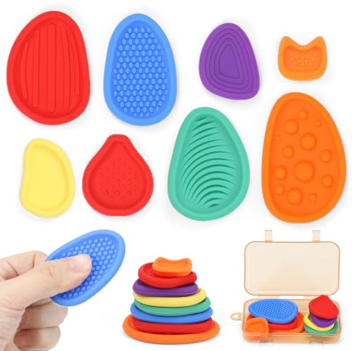 8 stycken Fidegt Toys, stressavlastande leksak, sensorsten i silikon för barn, vuxna, hjälpleksaker för autism för att lindra stress och ångest