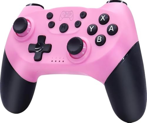 ＲＵＥＩＵＲＩ S-witch Controller, Wireless Gamepad for Switch/Switch Lite, Pink and Green, with Gyro Axis, Turbo and Adjustable Dual Shock (Pink)