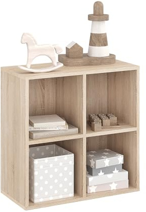 KOMTO Bücherregal Sonoma Eiche – Regal mit 4 Fächern, Würfelregal, Cube Regal für Wohnzimmer, Kinderzimmer, Schlafzimmer | Standregal Nubo 61 x 60,8 x 29 cm