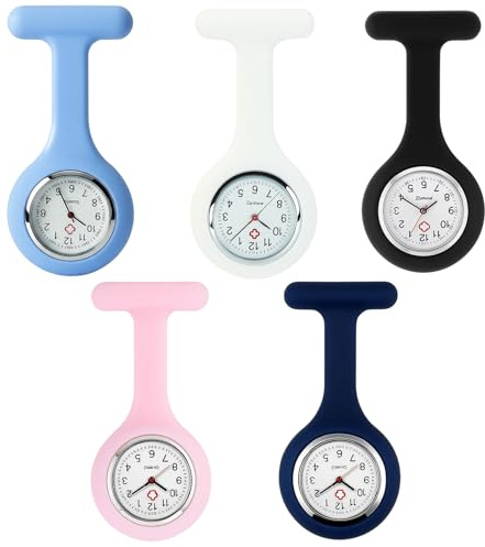 DXPETA 5-Pack Silicone Fob Watches for Nurses, Nurse Watch with Brooch Pin, Women's Pocket & Fob Watches for Healthcare Professionals, Medical Staff, Doctors, Paramedics, 8.6 x 4 x 0.9 cm