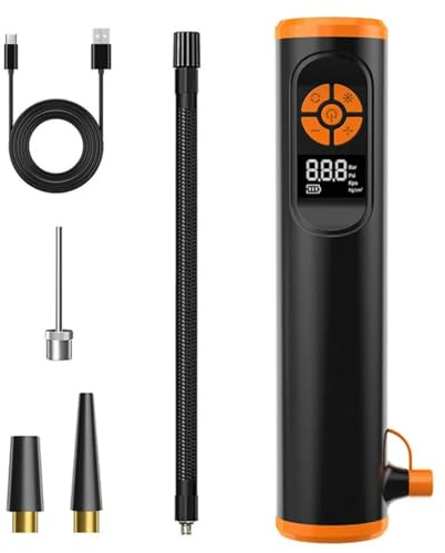 3 in 1 Elektrische Luftpump, Kabelloser Akku Fahrradpumpe & Notfallhammer Auto & Led Notbeleuchtung, Tragbare 3000mAh Kompressor, Wiederaufladbare USB-C Reifenpumpe für Auto, Fahrräder, Motorräder