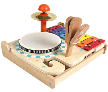 Colcolo Tambour en Bois pour Enfants, Instrument de Percussion, Jouet d'éveil Rythmique Multifonctionnel avec cymbale, Cadeau d'anniversaire, Style A