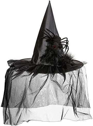 W WIDMANN MILANO Party Fashion - Hexenhut mit Tüll, für Erwachsene | Schwarze Kopfbedeckung als Kostüm Accessoire für Halloween, Karneval, Mottoparty