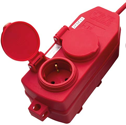 REV Verlängerung 4fach, Verlängerungskabel Outdoor, IP44, 10m, 3680W, rot