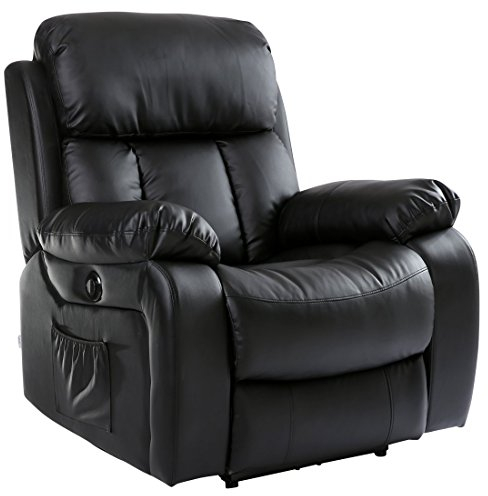 More4Homes CHESTER ELECTRIC HEATED MASSAGE RECLINER BONDED LEATHER CHAIR SOFA GAMING HOME ARMCHAIR (Black)