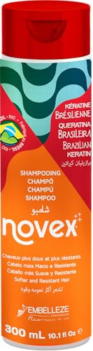 Novex Champú con Queratina Brasileña y Queratina de Origen Vegetal para Cabello más Suave y Resistente, Hidrata y Ayuda a Reparar el Cabello Seco y Dañado por Productos Químicos 300 ml