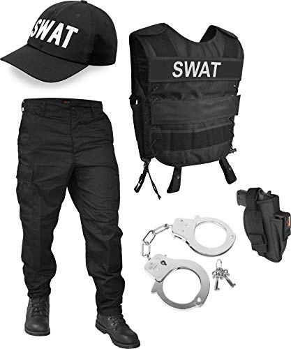 normani SWAT oder SECURITY Kostüm bestehend aus Weste, Patch, Hose, Holster, Cap und Handschellen - (S - 6XL) Farbe SWAT Größe M