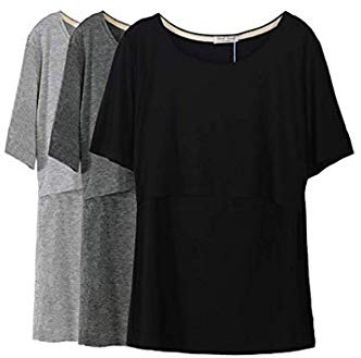 Smallshow Stillshirt Umstandstop T-Shirt Überlagertes Design Umstandsshirt Schwangerschaft Kleidung Mutterschafts Kurzarm Shirt,Black/Grey/Dim Grey,M