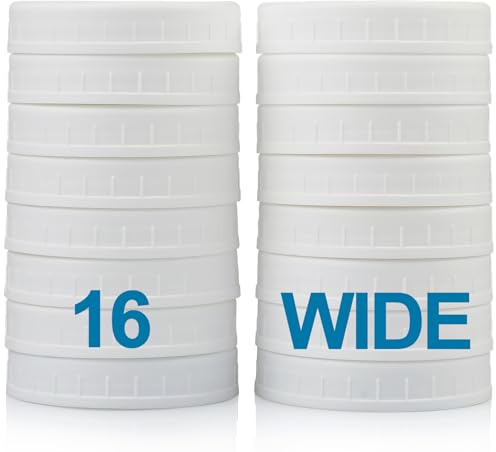 AOZITA Wide Mouth Mason Jar Lids [16 Pack] for Ball, Kerr and More - White Plastic Storage Caps for Mason/Canning Jars - Leak-Proof - Dishwasher Safe & Food Grade