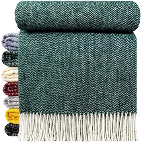 STTS International Wolldecke 100% Schurwolle Wohndecke in versch. Farben 140 x 200 cm Tagesdecke Schurwolldecke Woll-Plaid Tirol (A Grün/Smaragd, 140 x 200 cm)
