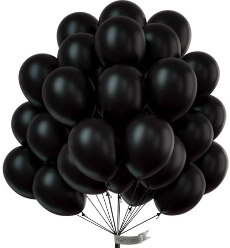 PartyWoo Black Balloons, 50 Pcs 12 Inch Latex Helium Balloons With 20m Ribbon for Birthday, Wedding, Retirement, Baby Shower Decorations