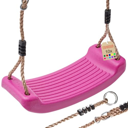 TRIBECCO Columpio de plástico antideslizante (lila) ajustable para colgar en interiores y exteriores, para niños de 3 a 12 a 70 kg