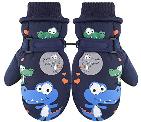 QKURT Guantes de esquí para niños, Invierno a Prueba de Viento para Nieve Mitones aislantes del Calor niñas niños Clima frío Durante 2~15 años niños Ciclismo Snowboard Correr