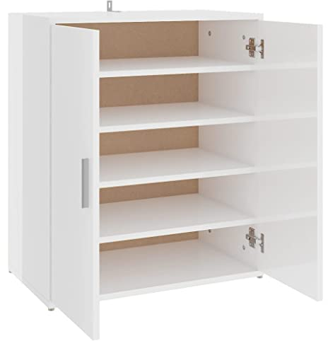 vidaXL Schuhschrank 5 Ablagen Wand Schuhkommode Schuhregal Schuhablage Schuhaufbewahrung Schuhständer Schuhorganizer Hochglanz-Weiß 60x35x70cm Holzwerkstoff