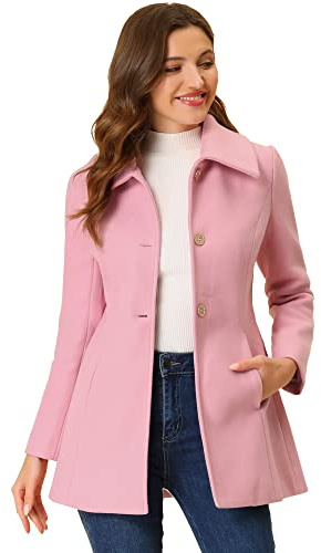 Allegra K Women's Single Breasted Turndown Collar Overcoat Vintage Winter Dress Coat with Pockets Small Pink
