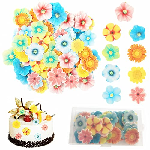 Kettion 80 Stück Essbare Blumen Cupcake Deko - Esspapier Blüten für Torte, Kuchen, Hochzeit, Geburtstag, party - Bunte essbare Blätter & Blüten,torten deko,