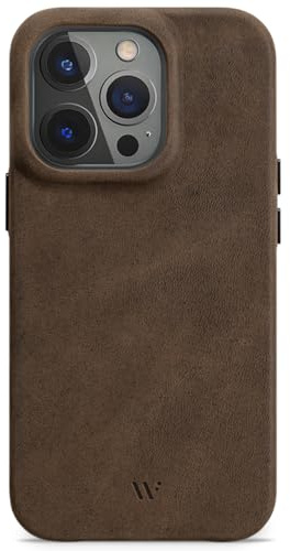 WIIUKA Hülle für iPhone 14 Pro, Leder aus Deutschland, Lederhülle extra Dünn, Premium Handyhülle, Case, Qi, Vintage Braun