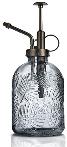KoGiio Pflanzen Glas Sprühflasche, 360ml Retro Relief Pflanzensprüher mit Pumpe, Fortschrittlich Blumen Zerstäuber Drucksprüher für Balkon Kleiner Gartenpflanzen Indoor Haus Oder Büro - Grau