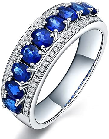KnSam Damen Goldschmuck Herren Ring Weißgold 750 18 Karat, Partnerringe 2.192ct Saphir Ewigkeitsring Klassiker Pärchen Ringe mit Ovalschliff Verlobungsring Gr.67 (21.3)