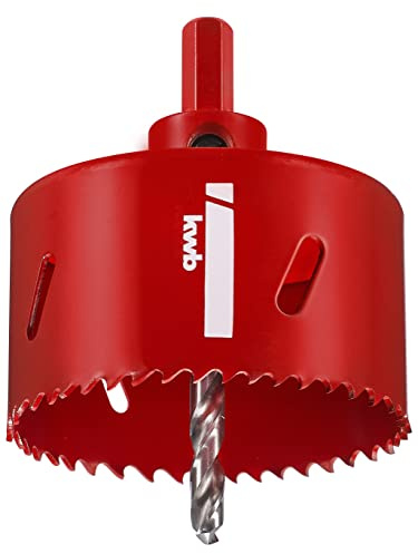 kwb HSS Bi-Metall-Lochsäge Ø 74 mm mit progressiver Vario-Zahnung, hoher Präzision, Sechskantschaft, 38 mm Schnitttiefe und Zentrierbohrer