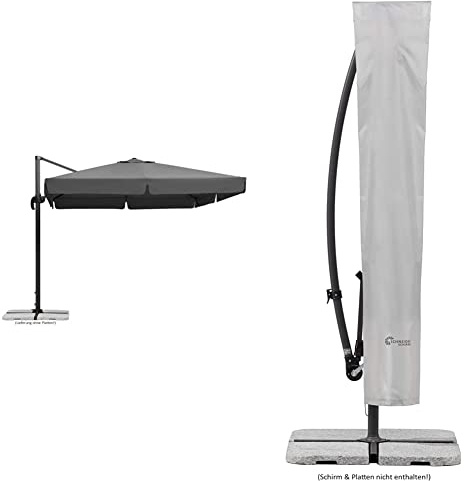 Schneider Sonnenschirm Rhodos, anthrazit, 300 x 300 cm quadratisch, 24 kg & Schutzhülle für runde Ampelschirme bis 300 cm Ø, 813-00, silbergrau, 206 cm x 35/38 cm 0,27 kg