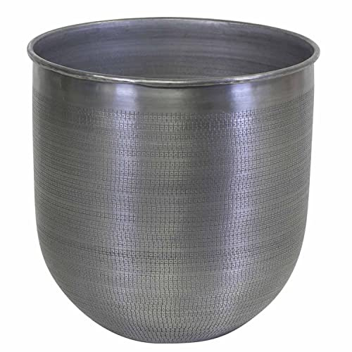 Casa Moro Orientalischer Blumentopf ALIKANTE L 34x34 cm Silber rund aus Aluminium mit Hammerschlag vverziert | Luxus Metall Übertopf Boho Pflanzkübel Designer Blumen-Kübel | ABK102