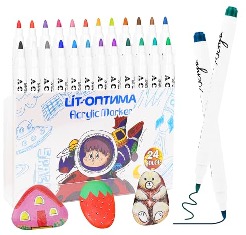 GOTFUN 24 Colors Acrylic Paint Pen, Acrylic Marker Pens, Paint Pens Acrylic Markers for Glass, Ceramic, Rock Painting, Canvas, Mugs, Paper, Fabric, Wood, and DIY Craft