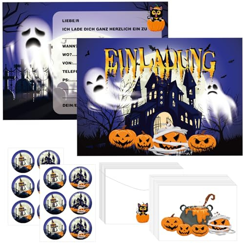 JOKILY Halloween Einladungskarten Kinder, 12 x Halloween Party Einladungen, Gruselige Einladung Halloween Aufklebern für Halloween Party, Witzige Einladungskarte zum Halloween Kindergeburtstag (B)