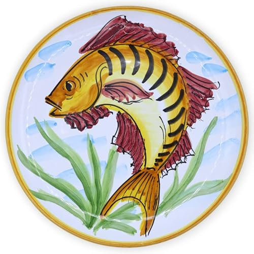 Piatto Ornamentale in Ceramica Siciliana - Ø 25 cm ca. Decoro Pesce