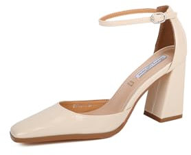 QUEEN HELENA Zapatos de tacón medio zapatos elegantes mujer ZM9601, beige, 37 EU