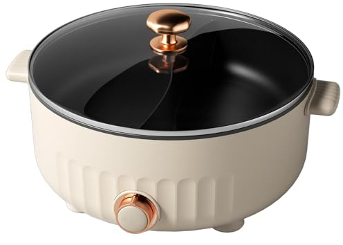 ARTSIM Appareil Fondue, 6 litres, 1350 Watts, 30cm De DiamèTre Fondue Chinoise Electrique Convient Aux FêTes d'anniversaire (avec 2 Filets Non éTanches),White