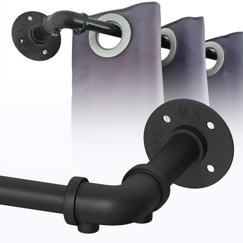 Industrial Gardinenstange - Schwarz Matt, Deckenmontage für Ösenvorhänge, Fenster & Küche (180-230cm, 19mm)